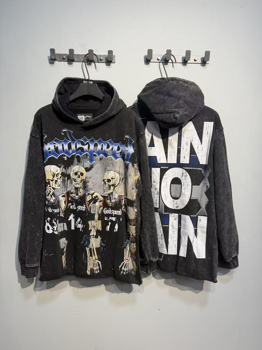 Godspeed Pain No Gain Acid Wash Graphic Hoodie