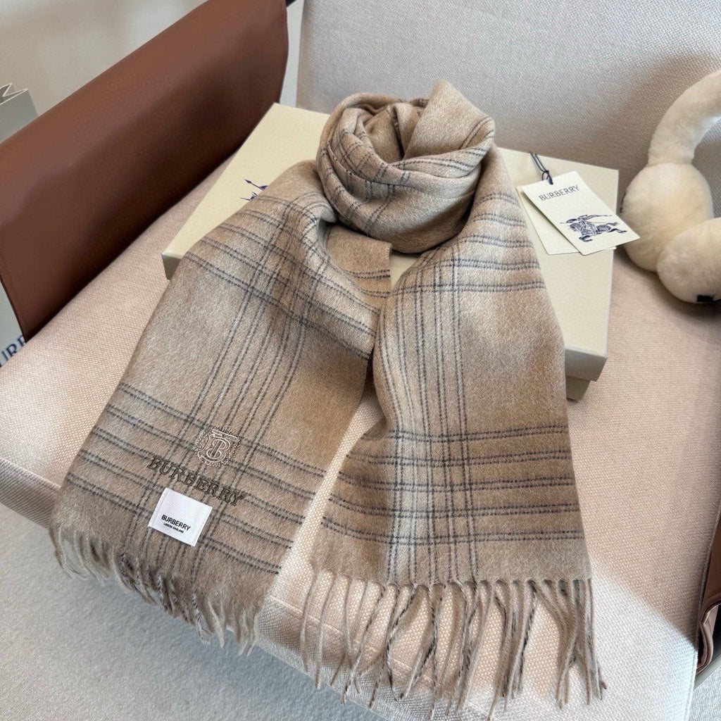 Burberry Light Blue Plaid Fringed Scarf